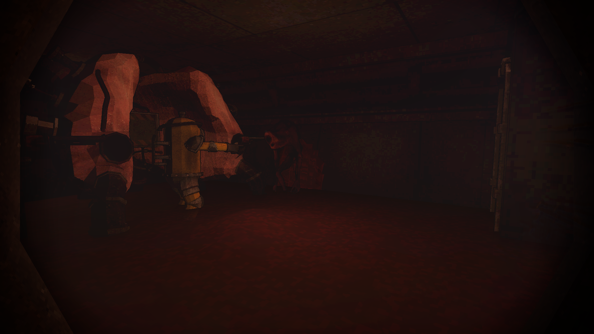 Submarine interior with emergency lighting